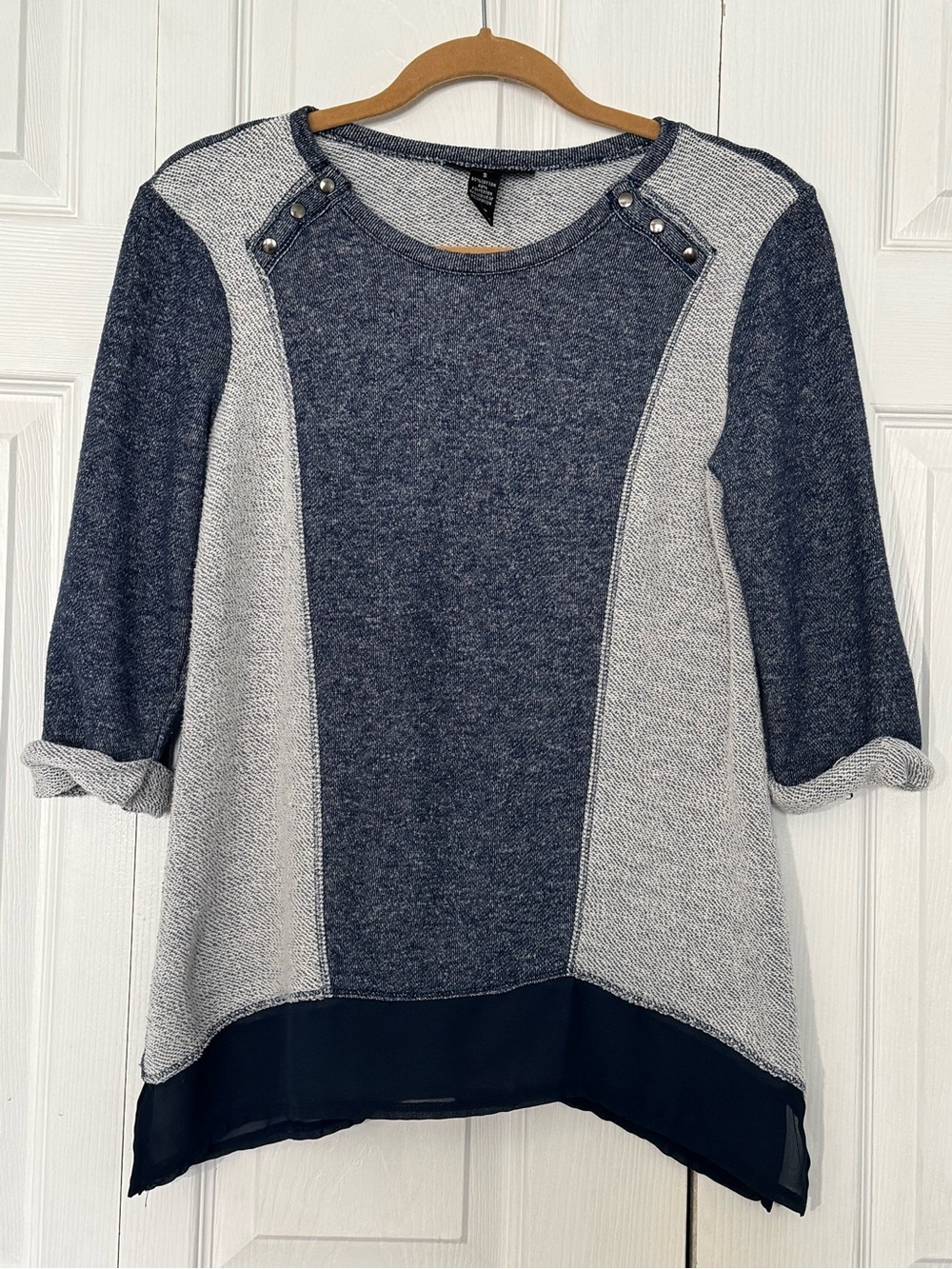Style & Co. Colorblock Knit Top with Stud Shoulder Details - Size S